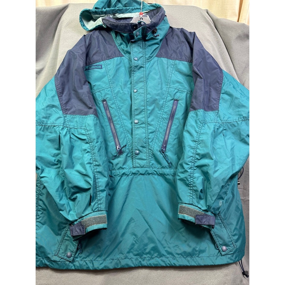 Vintag Columbia Sportswear Anorak Jacket Teal Navy Blue Colorblock Hooded Men2XL